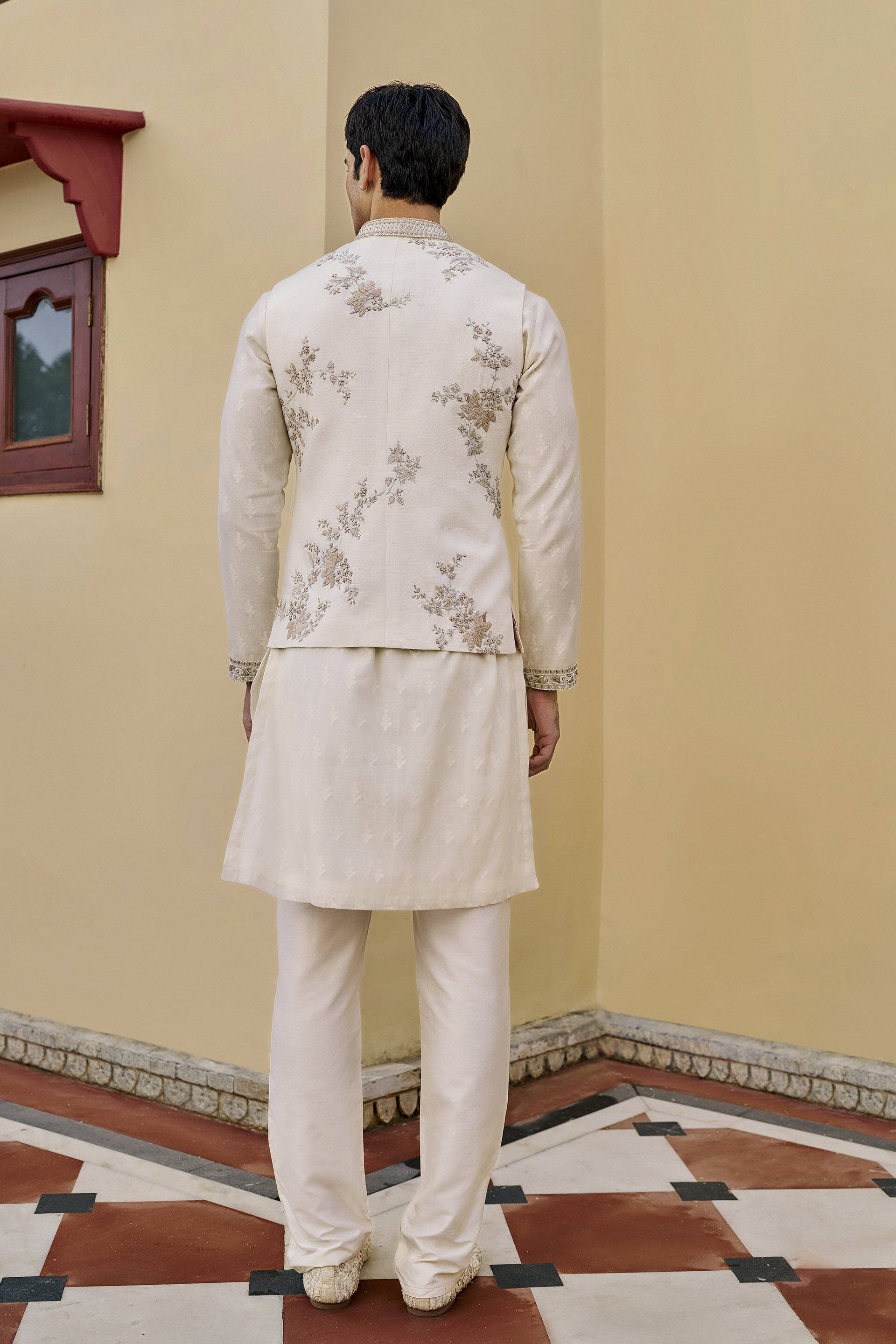 Serenade Hand-embroidered Silk Nehru Jacket - Off White